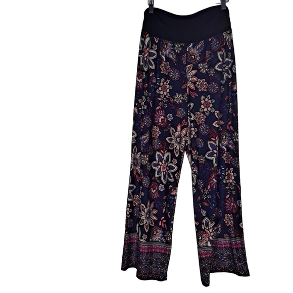 Apt. 9 Pants - APT. 9 Multi Color Slinky Floral Wide Leg Double Border Hem Pants Size XL